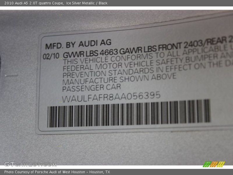 Ice Silver Metallic / Black 2010 Audi A5 2.0T quattro Coupe