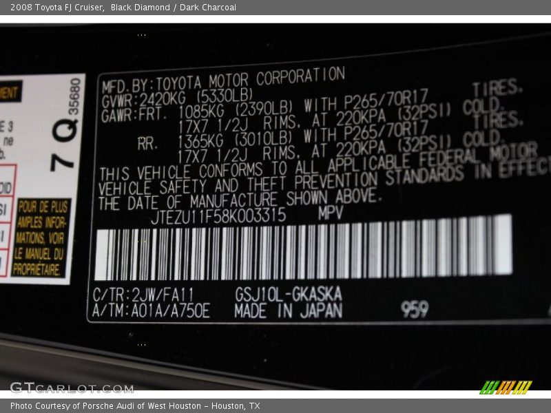 Black Diamond / Dark Charcoal 2008 Toyota FJ Cruiser