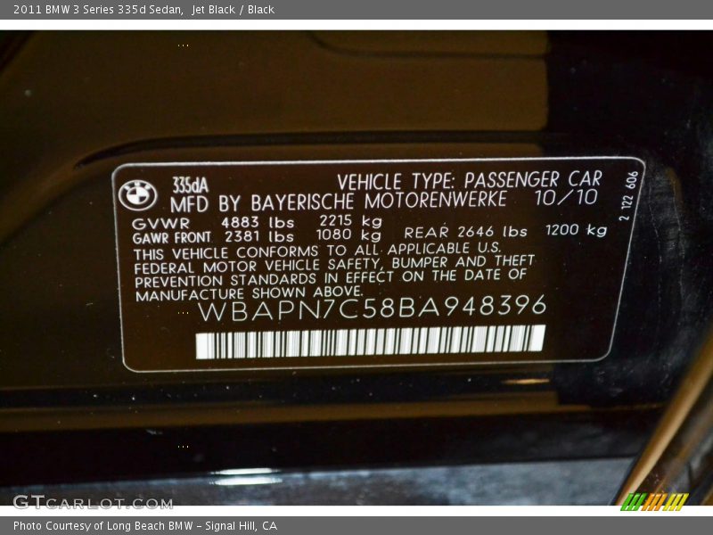 Jet Black / Black 2011 BMW 3 Series 335d Sedan
