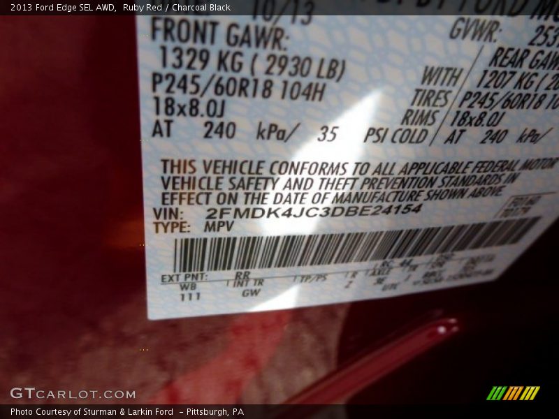 Ruby Red / Charcoal Black 2013 Ford Edge SEL AWD