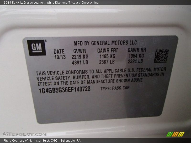 White Diamond Tricoat / Choccachino 2014 Buick LaCrosse Leather