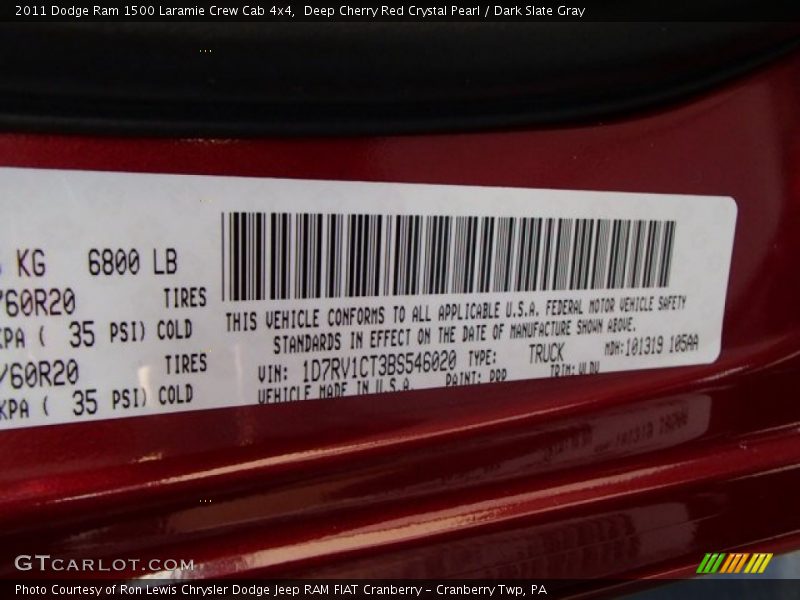 Deep Cherry Red Crystal Pearl / Dark Slate Gray 2011 Dodge Ram 1500 Laramie Crew Cab 4x4
