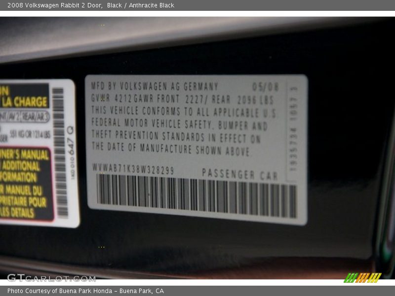 Black / Anthracite Black 2008 Volkswagen Rabbit 2 Door