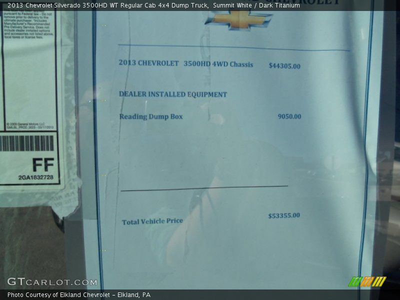 Summit White / Dark Titanium 2013 Chevrolet Silverado 3500HD WT Regular Cab 4x4 Dump Truck