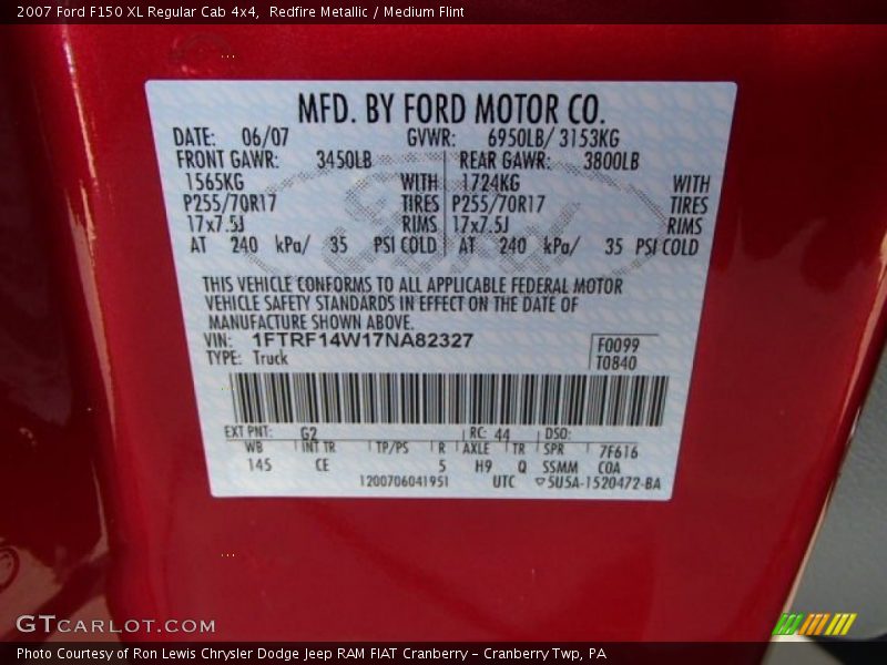 Redfire Metallic / Medium Flint 2007 Ford F150 XL Regular Cab 4x4
