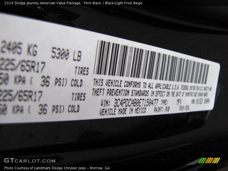 Pitch Black / Black/Light Frost Beige 2014 Dodge Journey Amercian Value Package