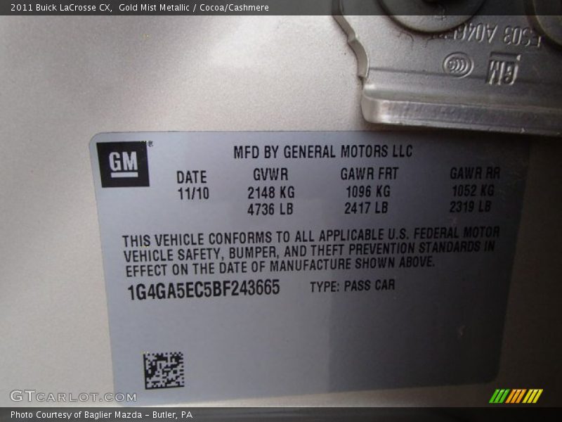 Gold Mist Metallic / Cocoa/Cashmere 2011 Buick LaCrosse CX