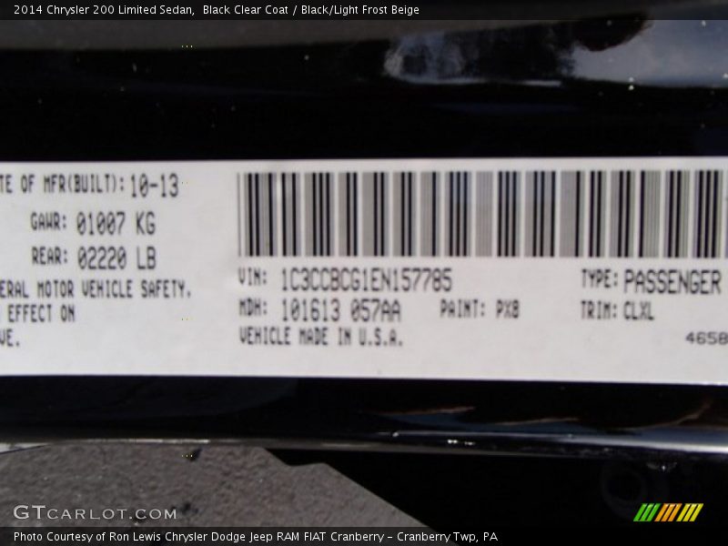 Black Clear Coat / Black/Light Frost Beige 2014 Chrysler 200 Limited Sedan