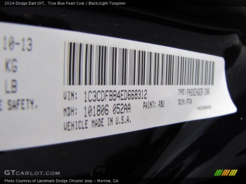 True Blue Pearl Coat / Black/Light Tungsten 2014 Dodge Dart SXT