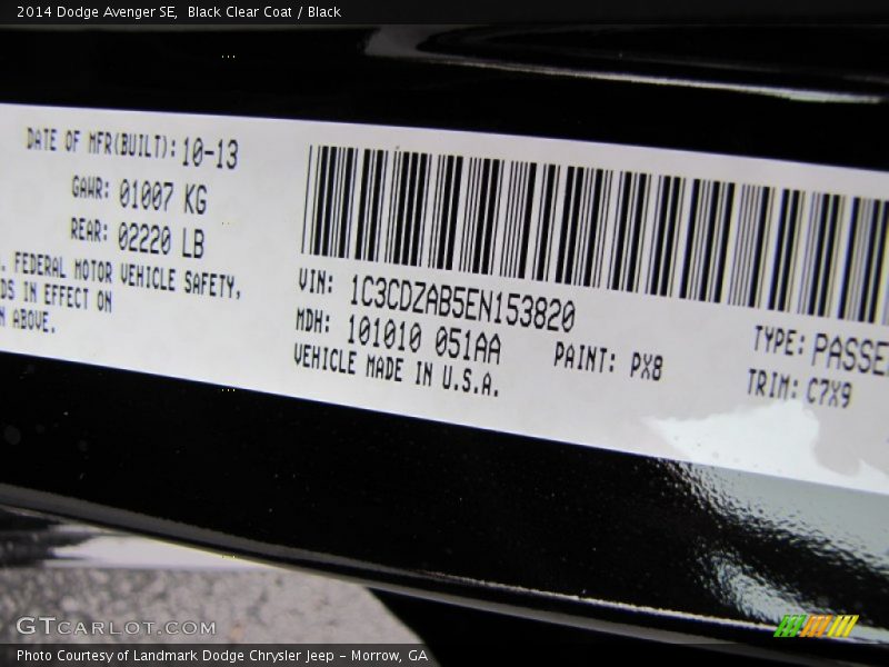 Black Clear Coat / Black 2014 Dodge Avenger SE