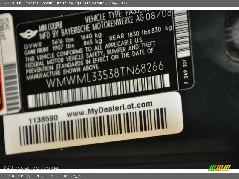 British Racing Green Metallic / Grey/Black 2008 Mini Cooper Clubman