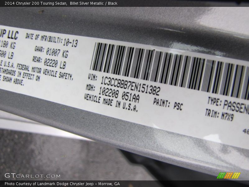 Billet Silver Metallic / Black 2014 Chrysler 200 Touring Sedan