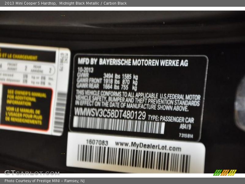 Midnight Black Metallic / Carbon Black 2013 Mini Cooper S Hardtop