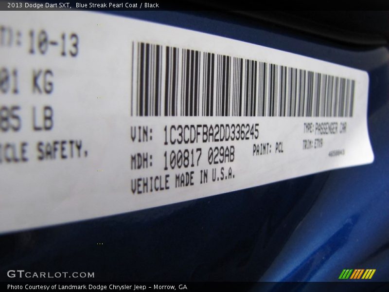 Blue Streak Pearl Coat / Black 2013 Dodge Dart SXT