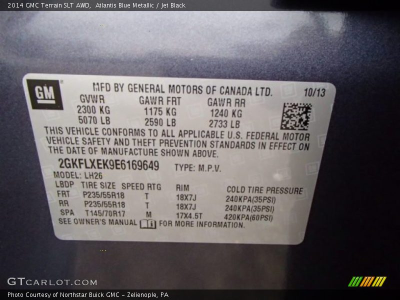 Atlantis Blue Metallic / Jet Black 2014 GMC Terrain SLT AWD