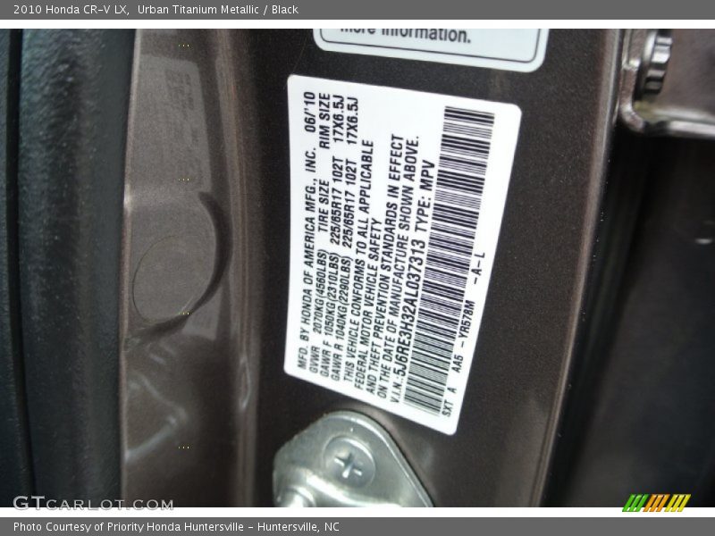 Urban Titanium Metallic / Black 2010 Honda CR-V LX