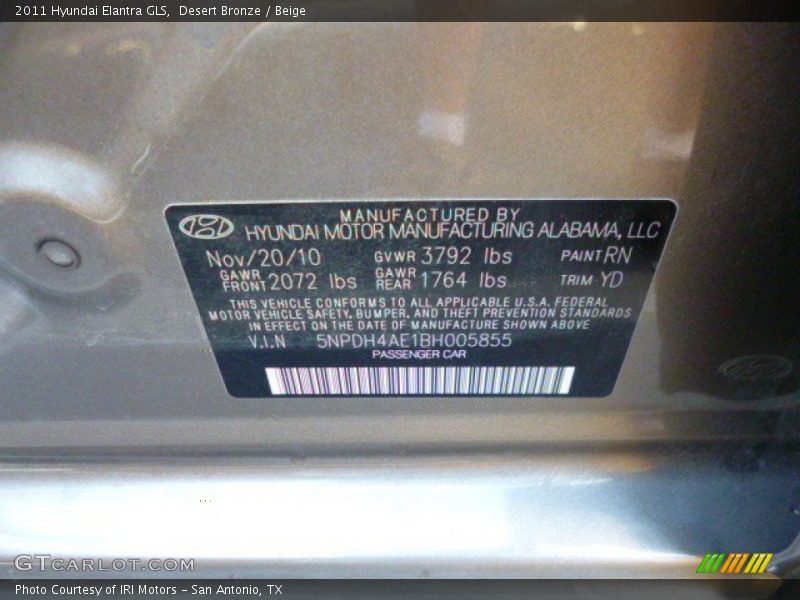 Desert Bronze / Beige 2011 Hyundai Elantra GLS