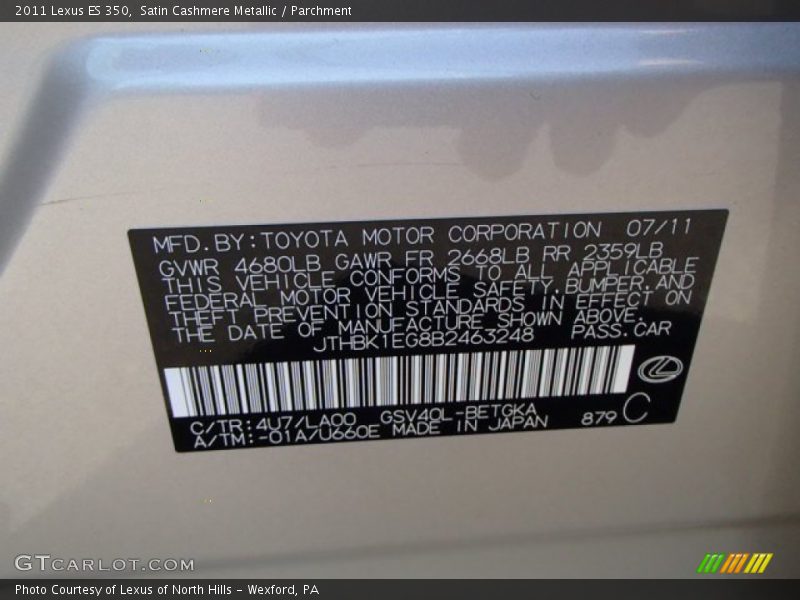 Satin Cashmere Metallic / Parchment 2011 Lexus ES 350