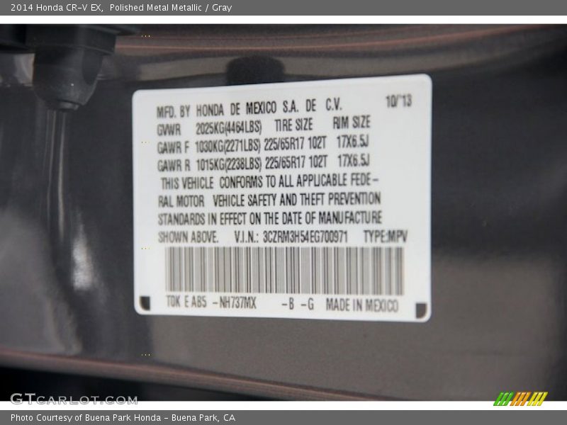 Polished Metal Metallic / Gray 2014 Honda CR-V EX