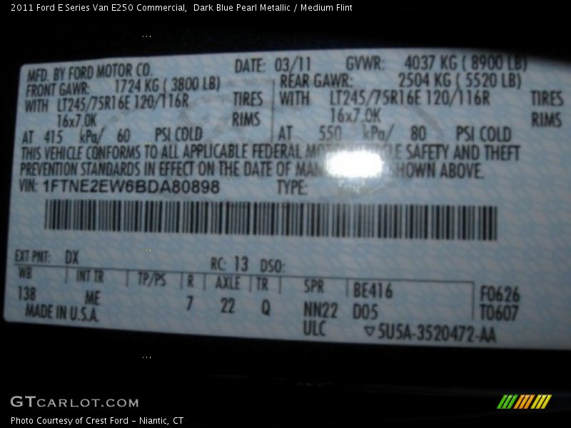 Dark Blue Pearl Metallic / Medium Flint 2011 Ford E Series Van E250 Commercial