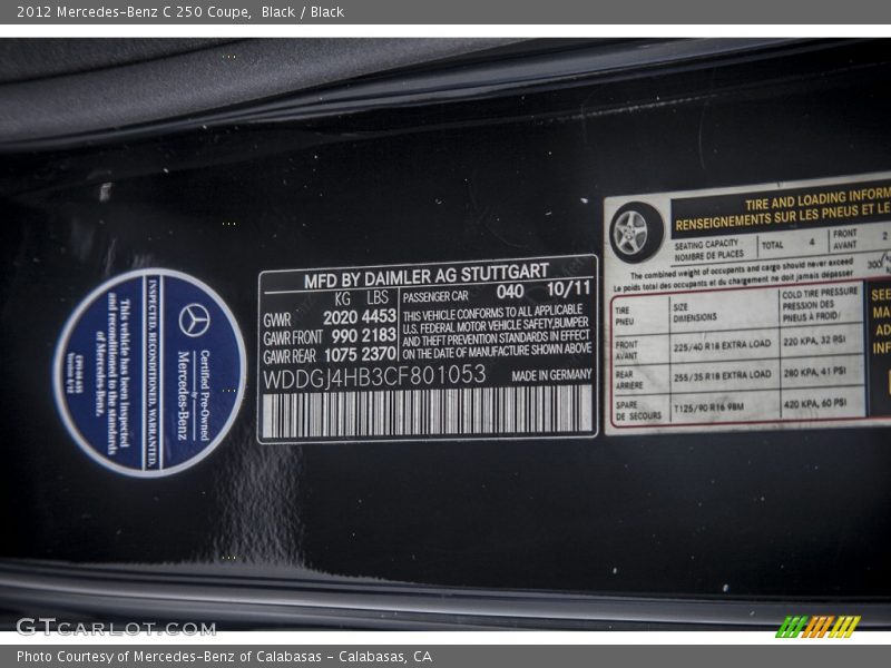 Black / Black 2012 Mercedes-Benz C 250 Coupe