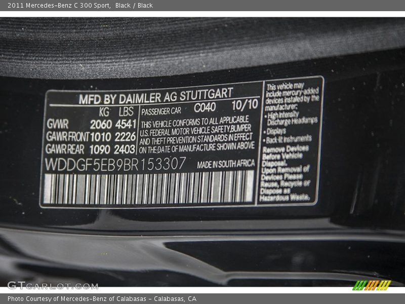 Black / Black 2011 Mercedes-Benz C 300 Sport