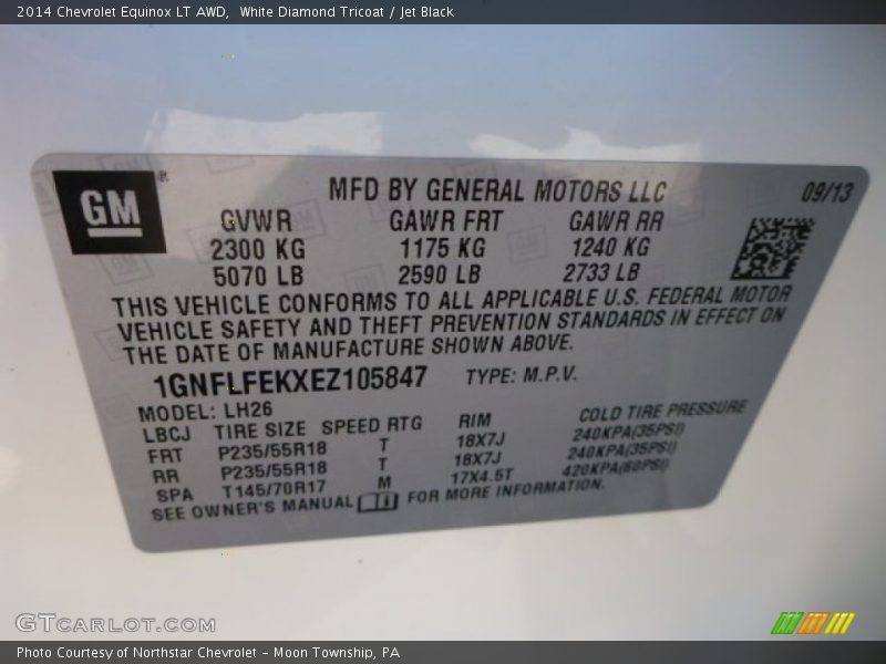 White Diamond Tricoat / Jet Black 2014 Chevrolet Equinox LT AWD