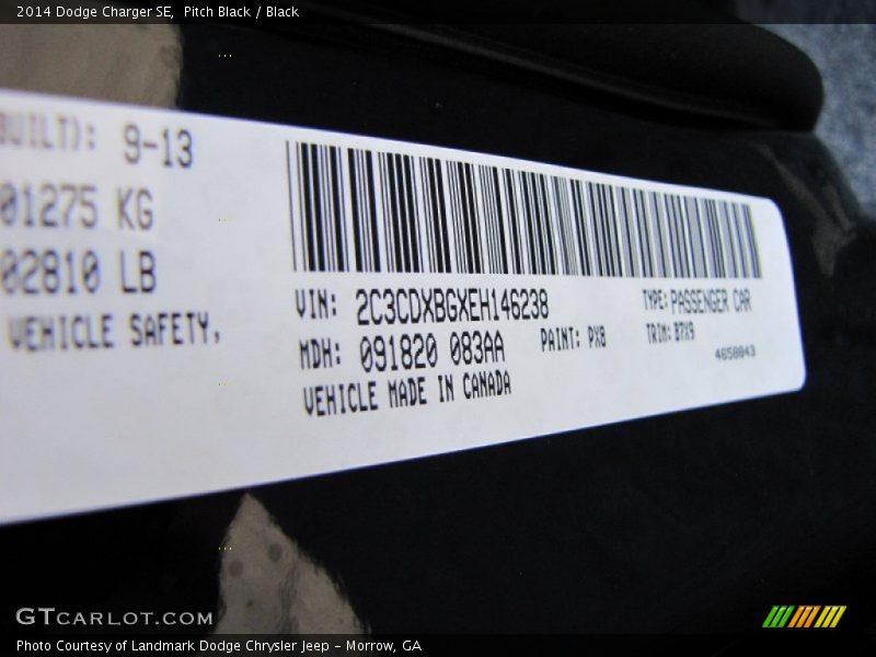 Pitch Black / Black 2014 Dodge Charger SE