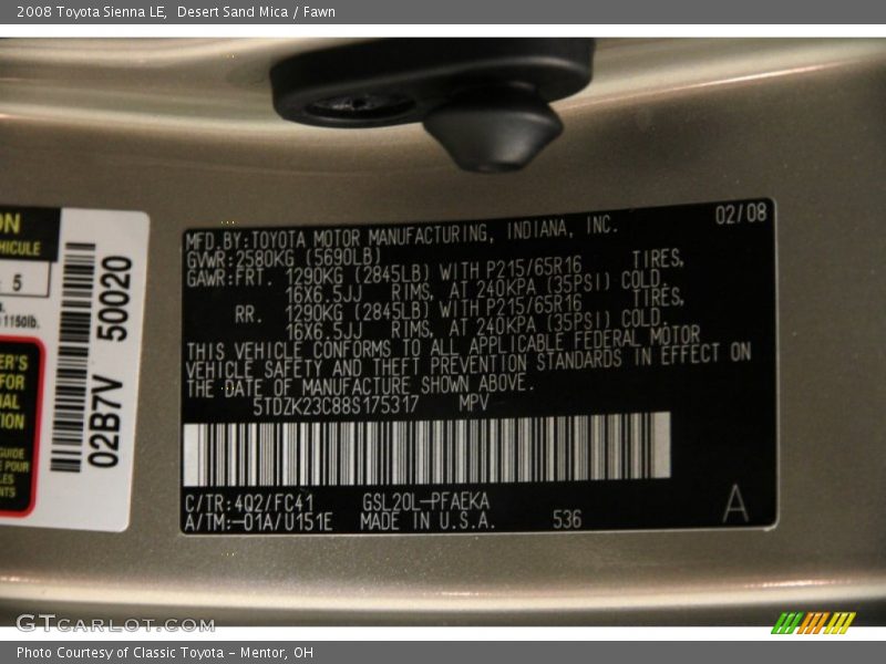 Desert Sand Mica / Fawn 2008 Toyota Sienna LE