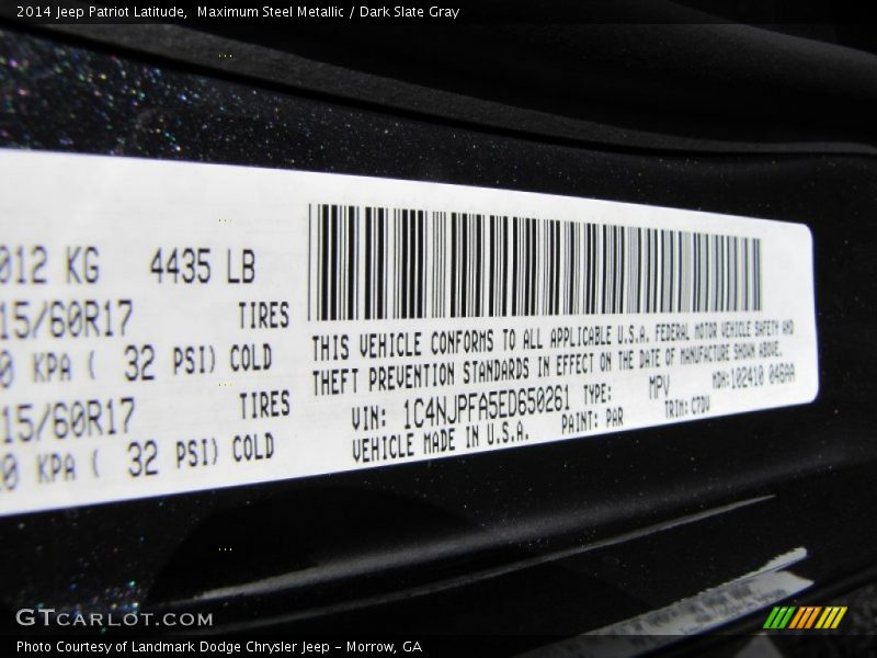 2014 Patriot Latitude Maximum Steel Metallic Color Code PAR