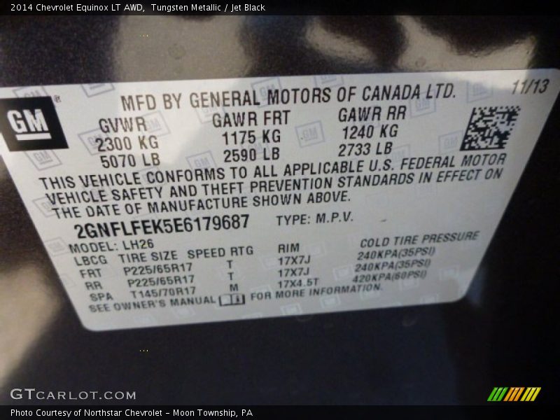 Tungsten Metallic / Jet Black 2014 Chevrolet Equinox LT AWD