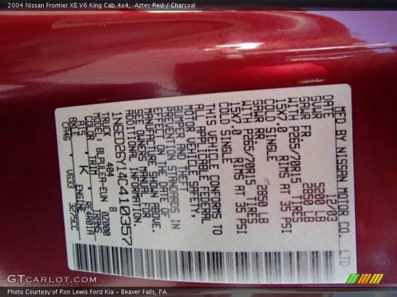Aztec Red / Charcoal 2004 Nissan Frontier XE V6 King Cab 4x4