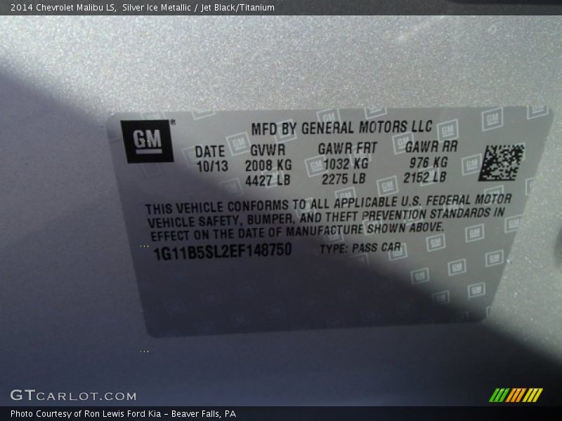 Silver Ice Metallic / Jet Black/Titanium 2014 Chevrolet Malibu LS