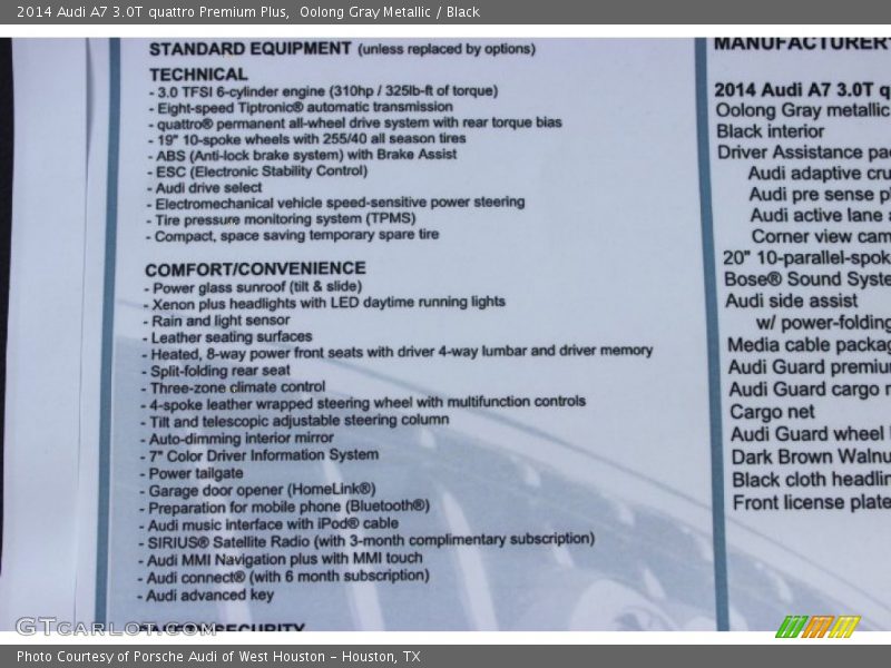 Oolong Gray Metallic / Black 2014 Audi A7 3.0T quattro Premium Plus