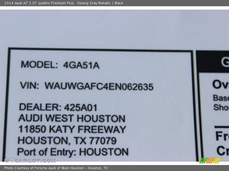 Oolong Gray Metallic / Black 2014 Audi A7 3.0T quattro Premium Plus