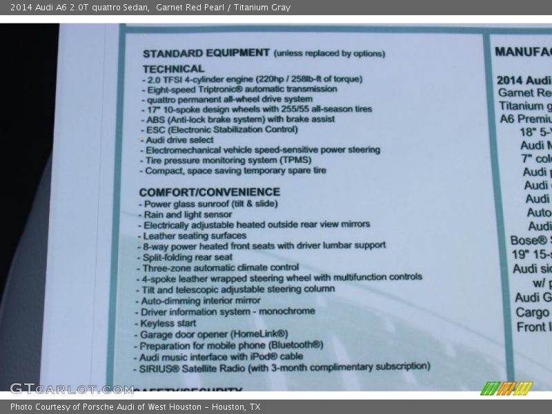  2014 A6 2.0T quattro Sedan Window Sticker