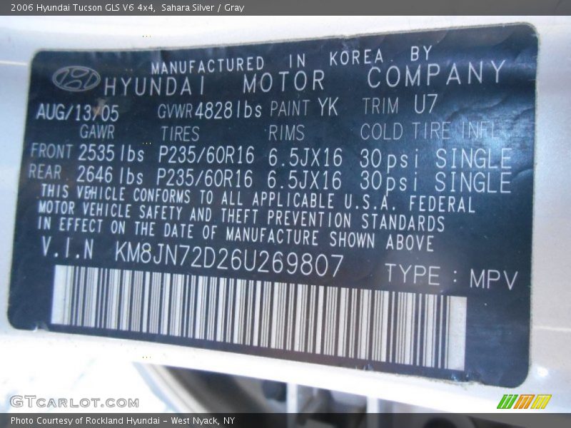 Sahara Silver / Gray 2006 Hyundai Tucson GLS V6 4x4