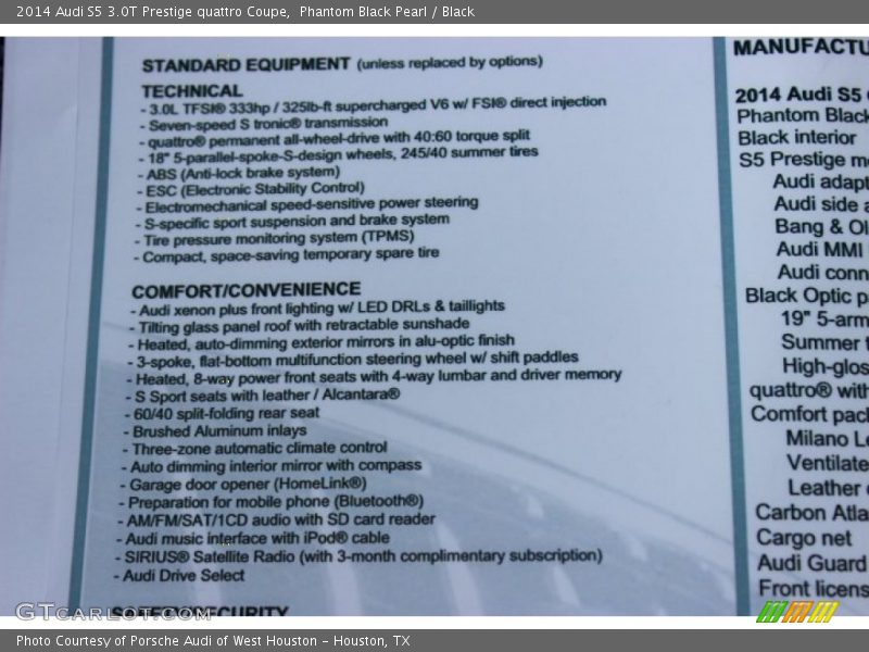  2014 S5 3.0T Prestige quattro Coupe Window Sticker