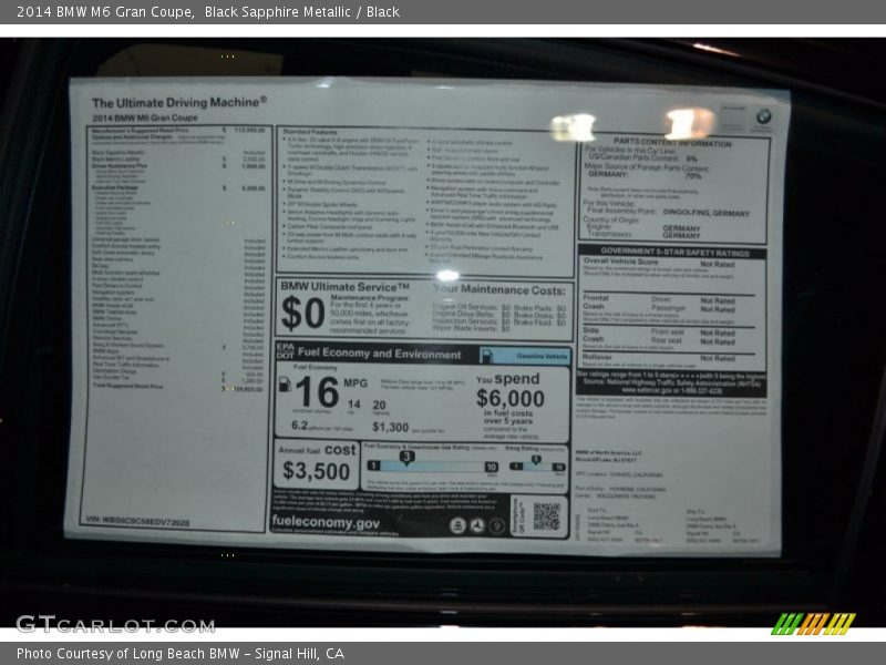  2014 M6 Gran Coupe Window Sticker