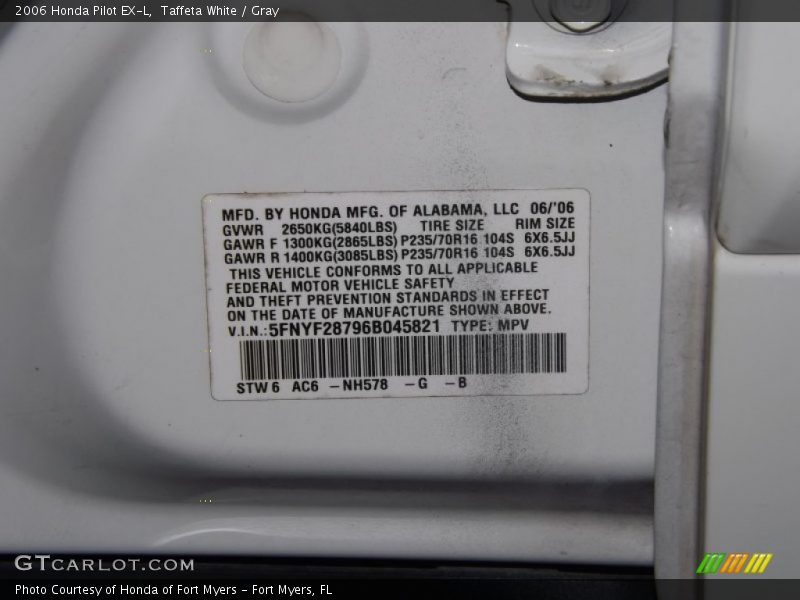 Taffeta White / Gray 2006 Honda Pilot EX-L
