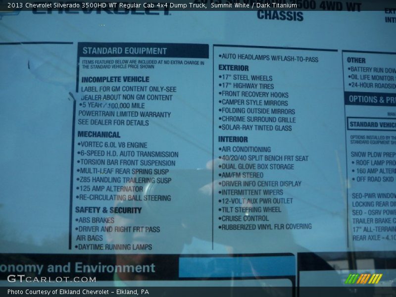 Summit White / Dark Titanium 2013 Chevrolet Silverado 3500HD WT Regular Cab 4x4 Dump Truck