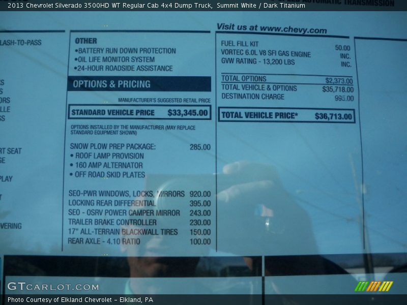 Summit White / Dark Titanium 2013 Chevrolet Silverado 3500HD WT Regular Cab 4x4 Dump Truck