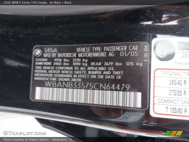 Jet Black / Black 2005 BMW 5 Series 545i Sedan