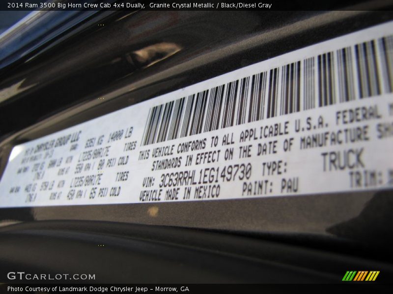 Granite Crystal Metallic / Black/Diesel Gray 2014 Ram 3500 Big Horn Crew Cab 4x4 Dually