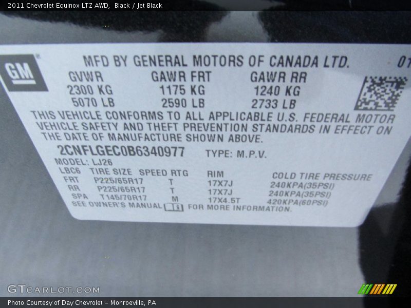 Black / Jet Black 2011 Chevrolet Equinox LTZ AWD