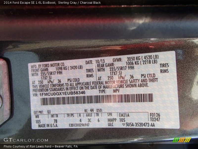 Sterling Gray / Charcoal Black 2014 Ford Escape SE 1.6L EcoBoost