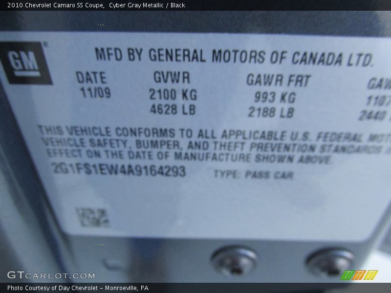Cyber Gray Metallic / Black 2010 Chevrolet Camaro SS Coupe