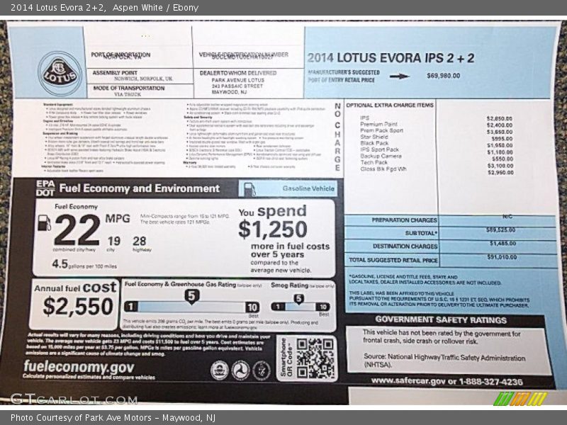  2014 Evora 2+2 Window Sticker