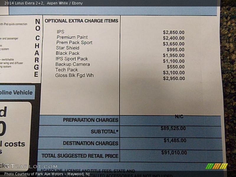  2014 Evora 2+2 Window Sticker