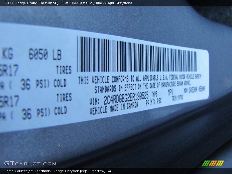 Billet Silver Metallic / Black/Light Graystone 2014 Dodge Grand Caravan SE